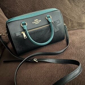 Coach Black and Blue Satchel with Silver Hardware